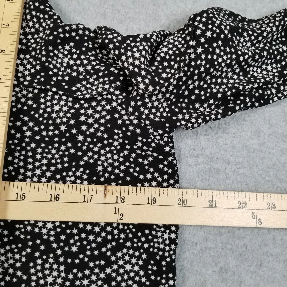 Michael Kors Top Womens M Medium Black White Stars Cold Shoulder Whimsy Blouse